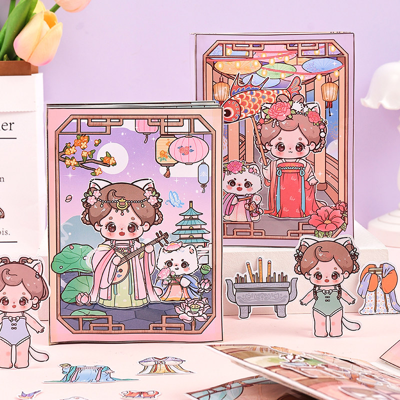 New Ancient Wind Quiet Book Girl Bestie Free Cut Solid Sticker Book Diy Handmade Material Meow Group Sauce Dressing-Taobao