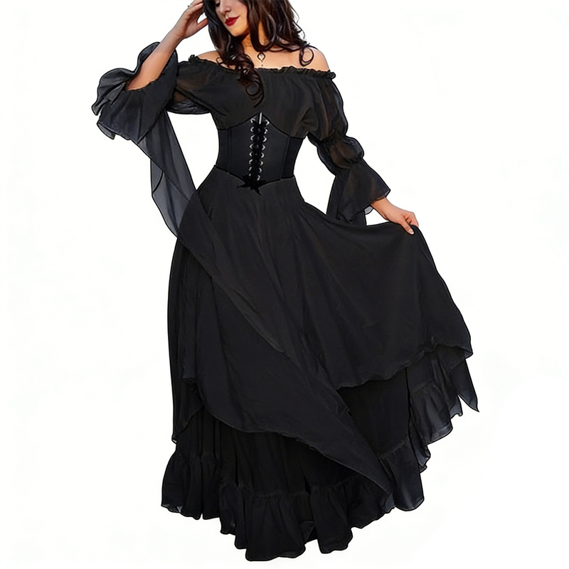 Women's Medieval Victorian Off-Shoulder Dress Renaissance Fair Fairy Long Dress