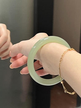 Genuine xinjiang hotan jade bracelet, natural jade bracelet, qingshui material, round strip, green and white jade bracelet, gift for girlfriend and mother