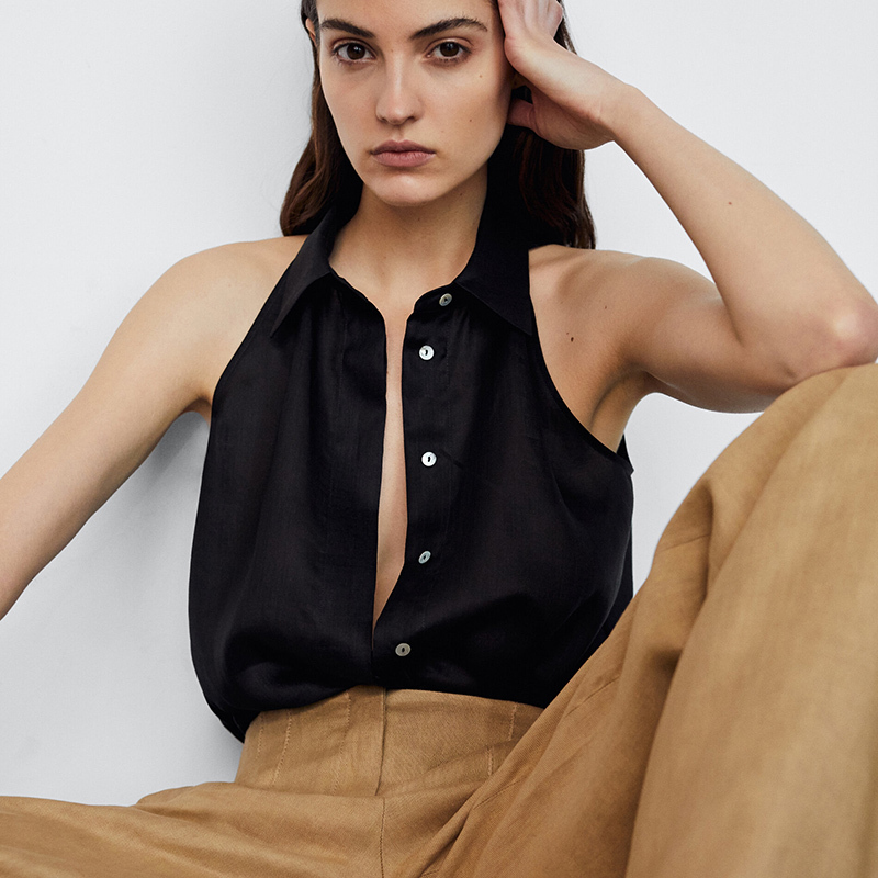 Md Style Women's Summer Sleeveless Shirt with a Unique Design, Niche and Mature, Made of Ramie with a Neck Wrap, Casual Camisole Top for Women