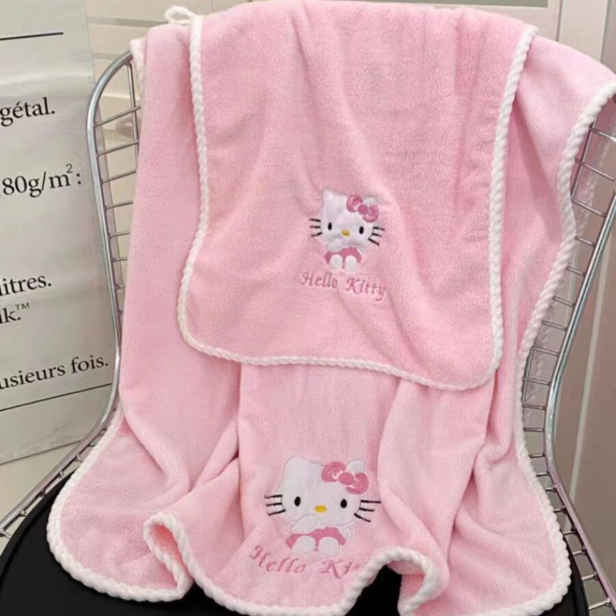 Розовое банное полотенце Hello Kitty с милым рисунком из супер мягкого кораллового флиса, впитывающее банное полотенце hellokitty Изображение 1