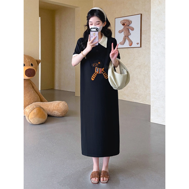 Casual Knitted Polo Collar Dress for Women, Summer 2026 New Style, Loose Fit, Slimming Straight Cut, Lazy Short-Sleeve T-Shirt Dress