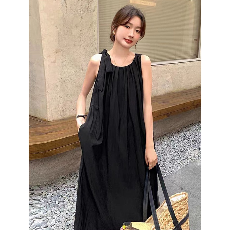 French-Style Sleeveless Vest Dress for Women, Summer 2026 New Design, Backless, Loose, Tummy-Covering, Slimming Long Dress