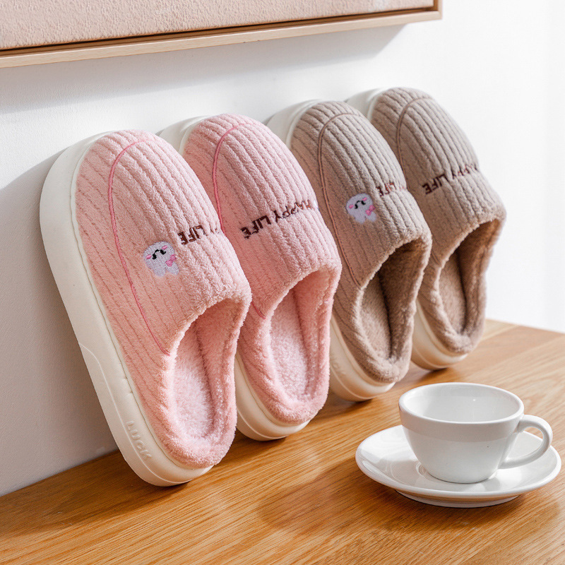 Autumn and Winter Indoor Warm Couple Plush Non-Slip Thick-Soled Maternity Slippers Cotton Slippers Thickened Women's Home Slippers