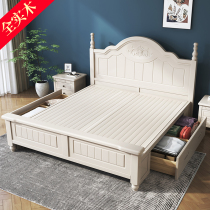 All solid wood bed Korean pastoral white 1 8 meters double simple modern princess bed American bed 1 5m single bed