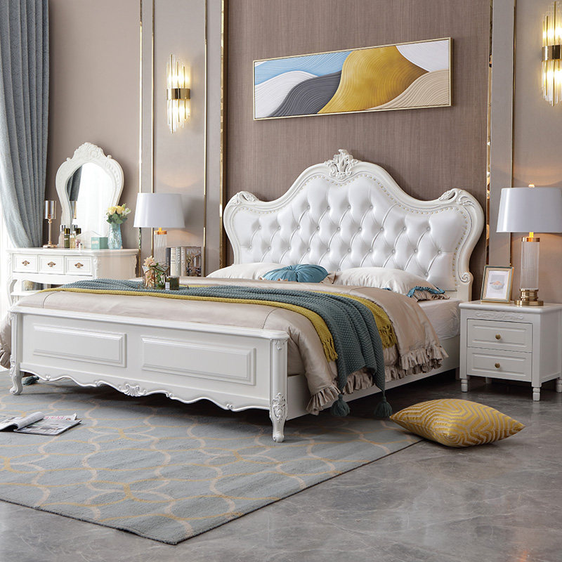 European-style solid wood bed American-style modern minimalist 18m double bed master bedroom single bed 15m storage furniture wedding bed