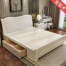 White solid wood bed Modern simple master bedroom 1 8-meter Chinese double bed 1 5-meter single bed Princess storage wedding bed