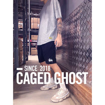 National tide caged ghost loose round hem leggings T-shirt pink white short sleeves tee clothes men tide brand