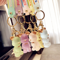 Violent Bear building block creative cute transparent crystal bear key chain decoration gift doll couple bag pendant