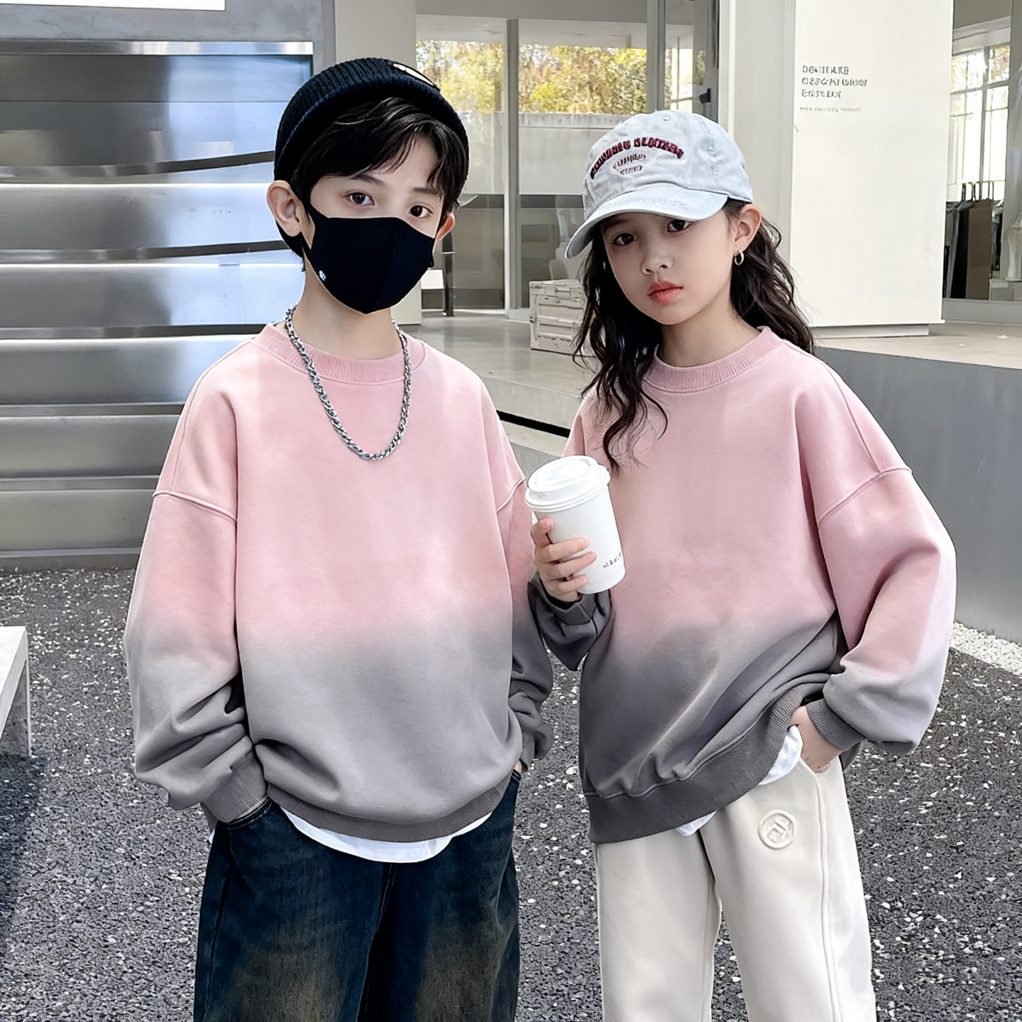 2026年秋冬季爆款渐变色卫衣韩版潮流男女童中小童加厚长袖卫衣