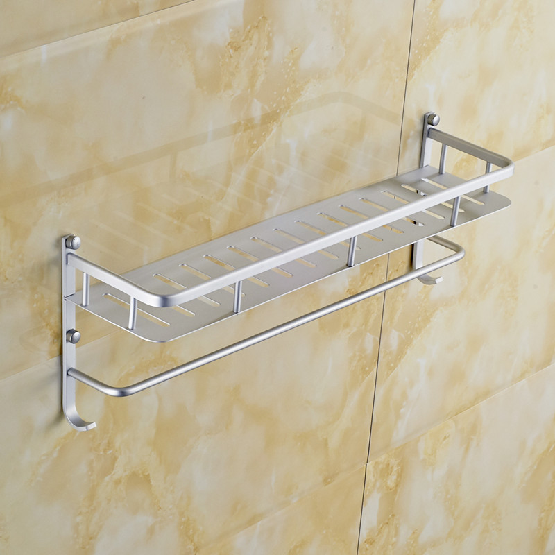 Bathroom Storage Rack Wall-Mounted Towel Rack, No-Drill Space Aluminum Bathroom Supplies Organizer, Shower Room Shelf