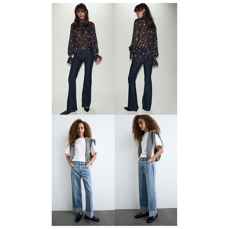 Street Store Russian Women's Flared Pants and Straight-Leg Pants Washed Denim Jeans