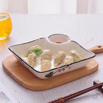 Creative dumpling plate with vinegar plate household Japanese plate underglaze color ceramic tableware dish plate square plate