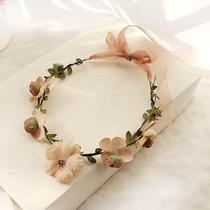 Travel wreath bridal decorative headband Brown headgear hair accessories Korean bridesmaid floral headdress wedding accessories headband