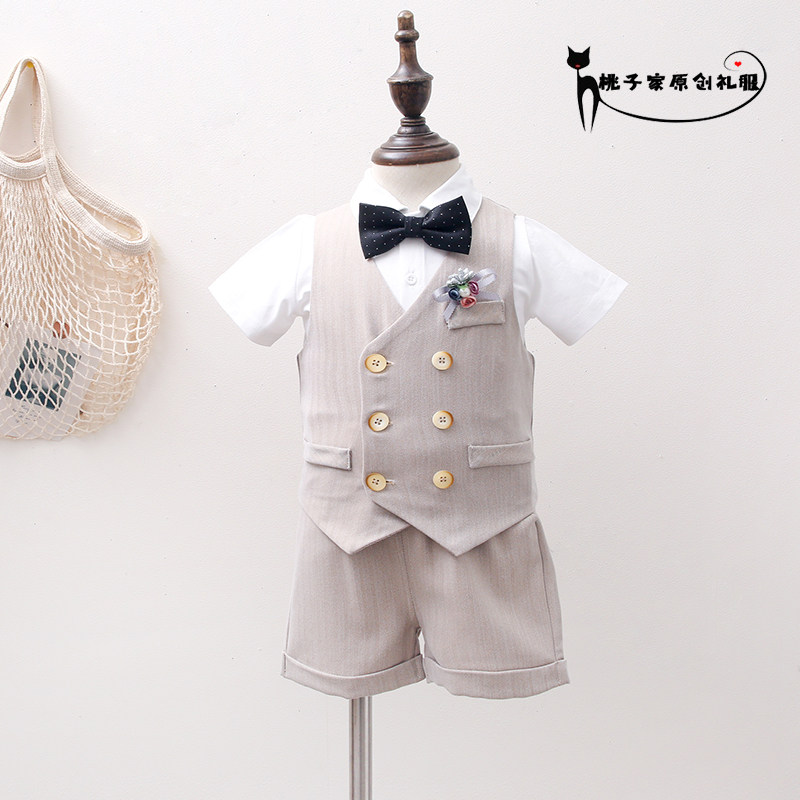 Baby one-year-old dress male Korean Western style high-end dress double-breasted flower girl small suit wedding children's competition tide