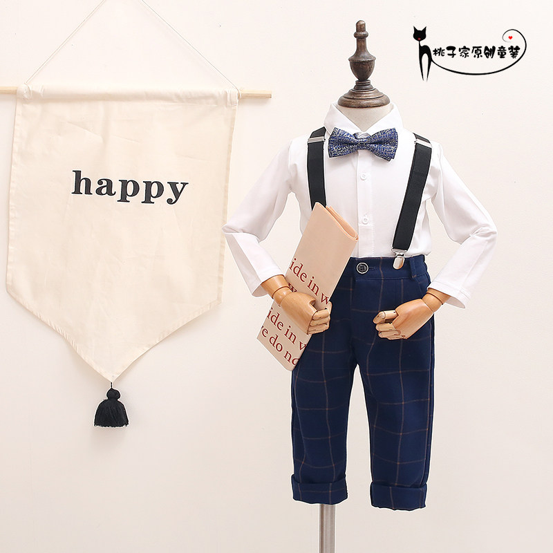 Baby's anniversary dress male flower wedding small suit spring and autumn long sleeve English wind children's birthday suit three pieces