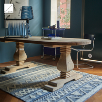 Imported wool denim handmade carpet white stripes wind carpet bedroom living room carpet coffee table blanket