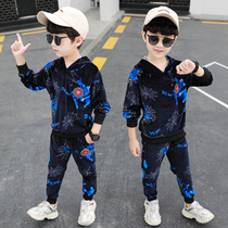 Boy Spider-Man Children Net Red suit Trendy Cartoon Baby Golden Velvet Plus Suede Spring Autumn Sweatshirt Two Sets Ebb