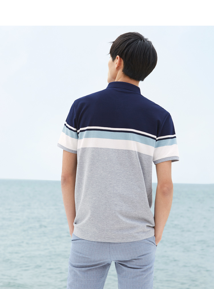 HLA Haishu Nhà sọc dát ngắn tay T-Shirt 2018 mùa hè mới ve áo ngắn tay áo polo nam