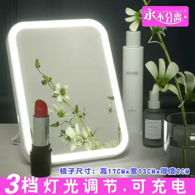 Net red female light led makeup mirror with light desktop small mirror dormitory desktop charging folding light makeup mirror