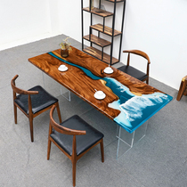 Epoxy resin solid wood big board Big desk tea table Coffee table boss desk countertop Wave river dining table spot