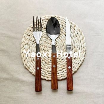 Solid wood handle 304 knife and fork spoon