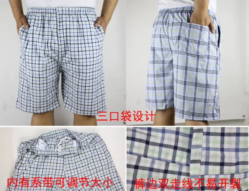 Quần đi biển quần short kẻ sọc cotton quần dài nam quần dài ba túi thể thao giải trí đồ ngủ năm điểm cho người trung niên và cao tuổi - Quần tây