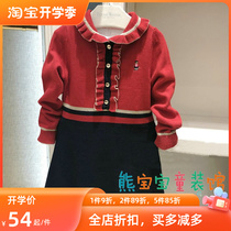 Girls knitting dress autumn and winter new childrens baby bear dress in leisure TKOK93851A