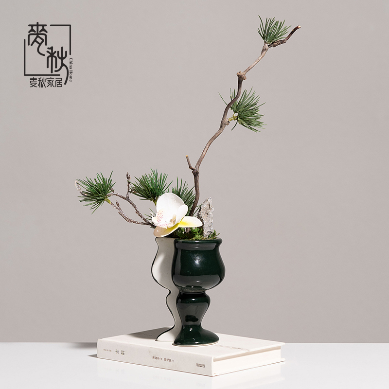 Modern New Chinese-Style Geometric Layered Ceramic Flower Vessel Model Room Sales Office Marketing Center Tea Room Table Floral Decoration Modern New Chinese-Style Geometric Layered Ceramic Flower Vessel Model Room Sales Office Marketing Center Tea Room Table Floral Decoration