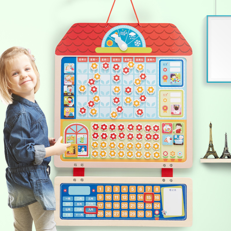 Wooden Good Habit Behavior Record Hanging Board Baby Growth Disciplined Watch Children Toys Small Middle Class Puzzle Zone Wall