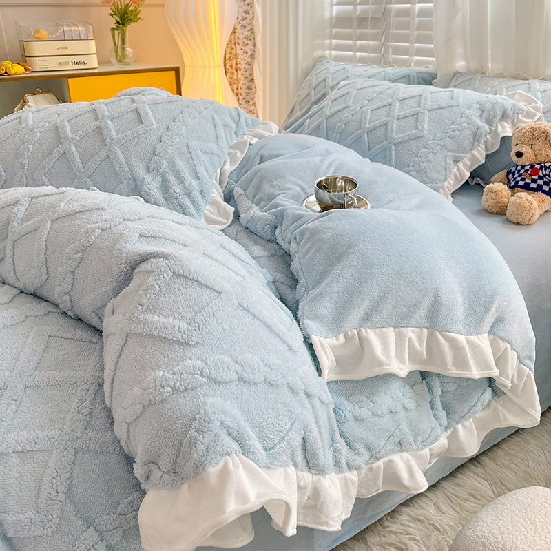 Winter Thickened Milk Coral Suede Four Pieces Double Face Quilt Cover Baby Flannel Gushed Bed Linen Bed Three Sets-Taobao