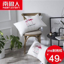 Antarctic cotton embroidered pillow feather velvet ins hipster embroidery mesh Red 48 * 4cm neck pillow