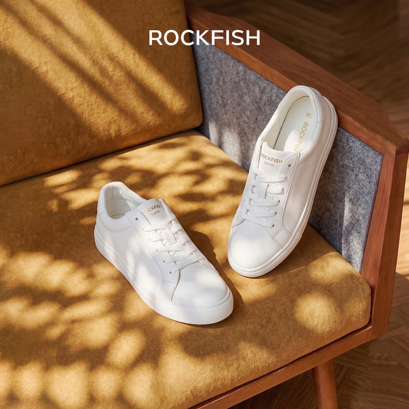Rockfish White Women's Sneakers 2026 Summer New White Leather Casual Shoes Versatile Soft-Soled Women's Shoes for Work and Play