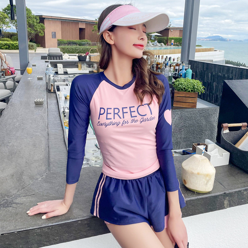 Swimsuit female conservative student new Korean ins cute belly cover thin sports item long-sleeved sunscreen swimsuit tide
