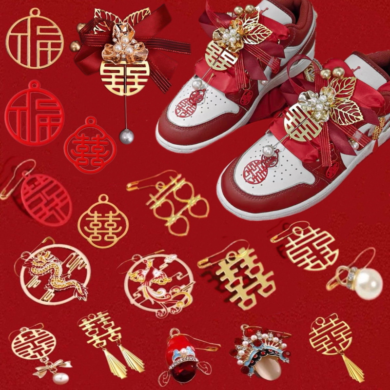 New Aj Wedding Shoe Decoration Red Shoelaces Wedding Character Pendant Dunk Festive Shoe Buckle Shoe Surface Decoration Detachable