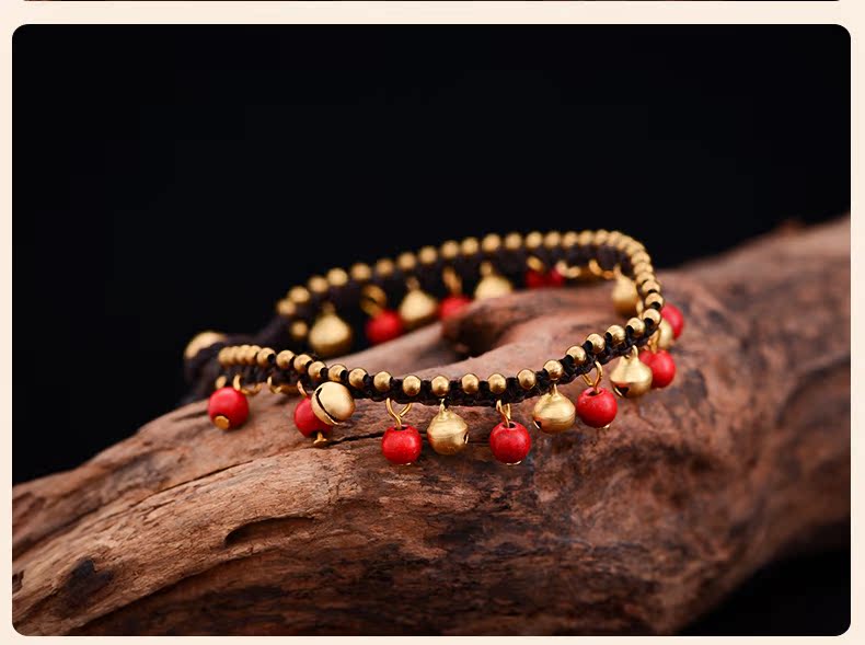 Kaiyikasi vòng chân gió dân tộc Thái sáp dây chuyền làm bằng tay chuông đồng vòng chân trang sức phong cách boho lắc chân nữ 10k