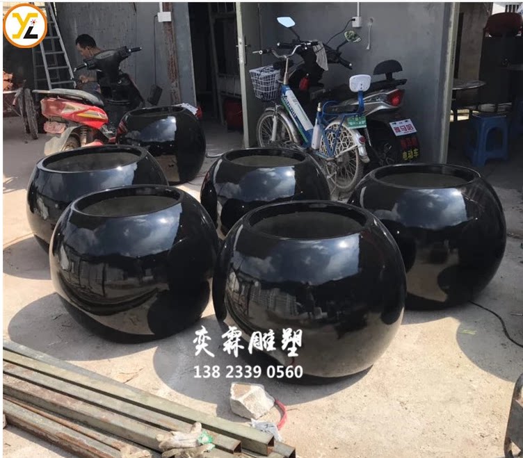 Large glass steel round flower cylinder real estate green flower bowl square commercial beauty resin flower pot