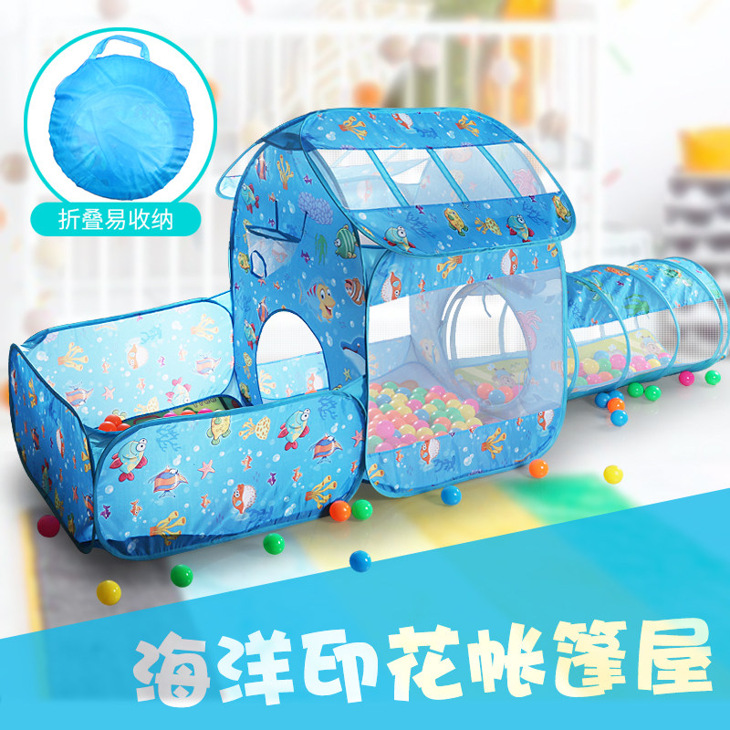 Children's tent with ball pool indoor and outdoor crawling tunnel can shoot the baby toy 1-2-3-4-year old