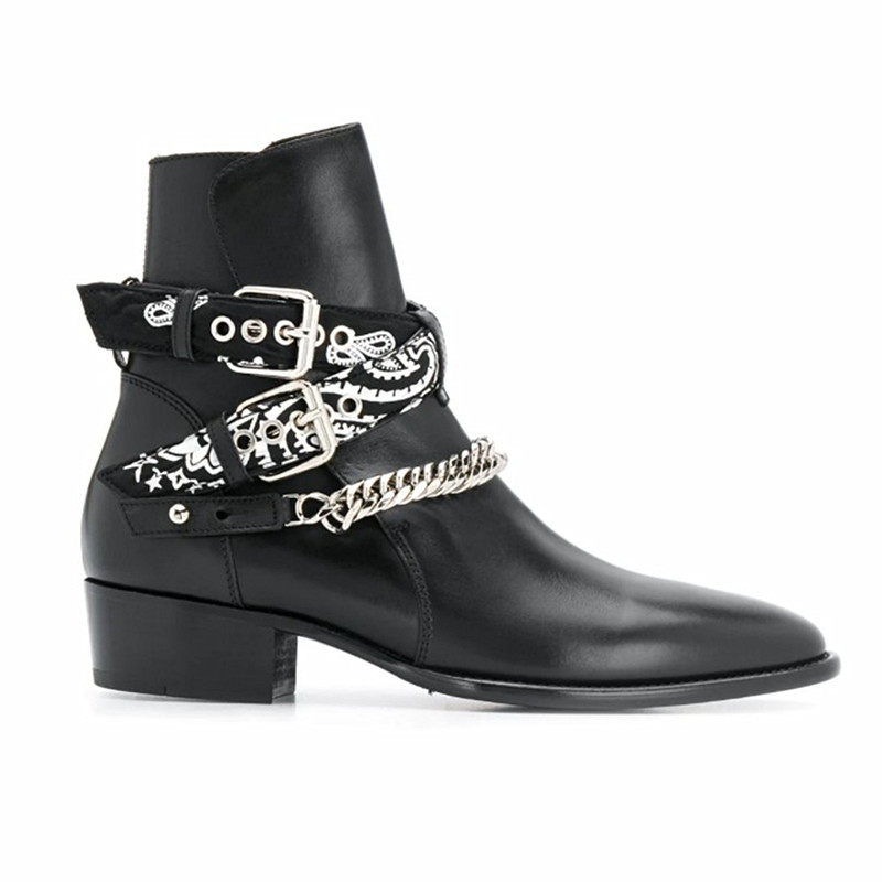 Chelsea boots Men's short boots Inron men Martin boots CHELSEA BOOT LEATHER CHAIN BUCKLE POINTED LEATHER BOOTS