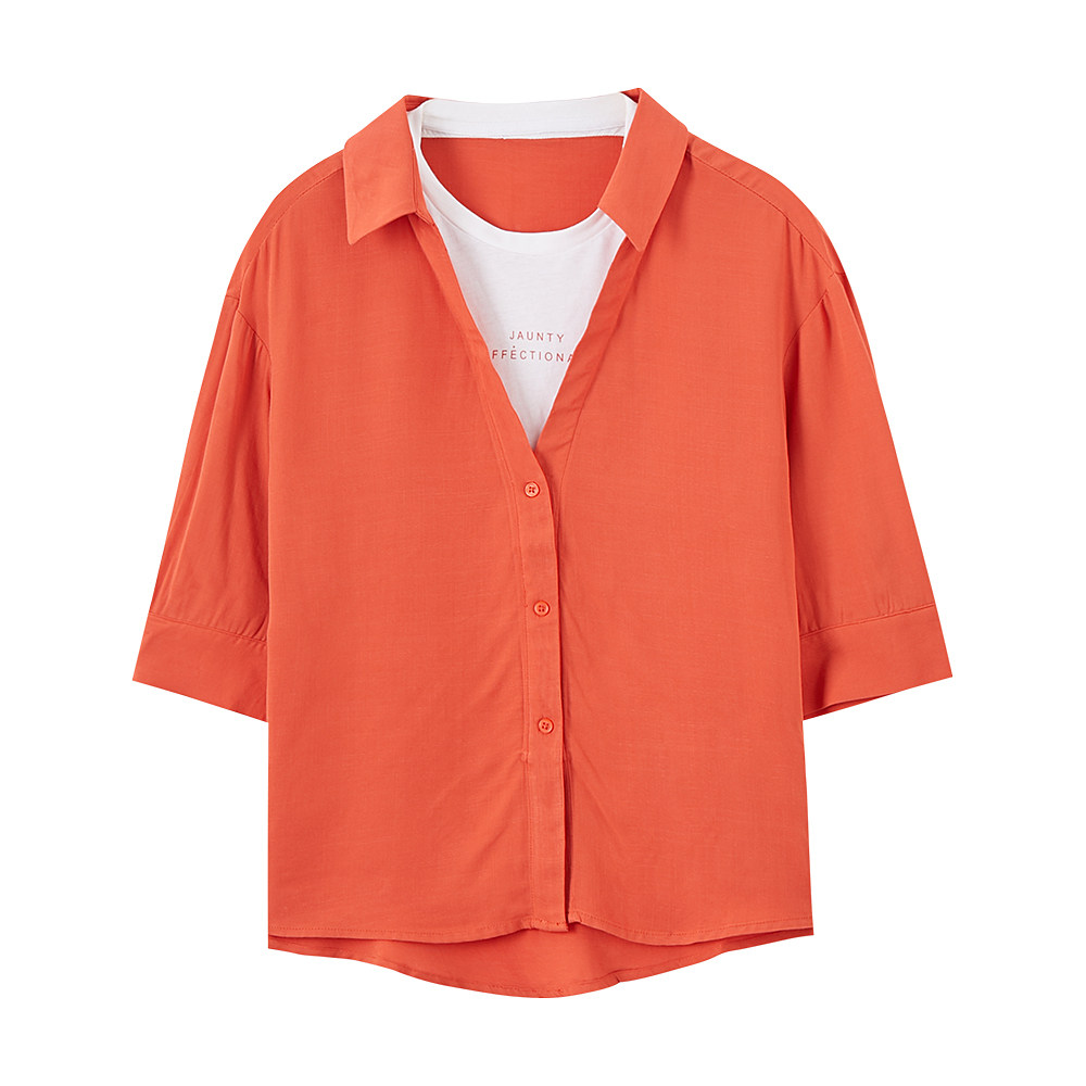 Metersbonwe short-sleeved shirt women's summer new loose fake two-piece summer new 225859