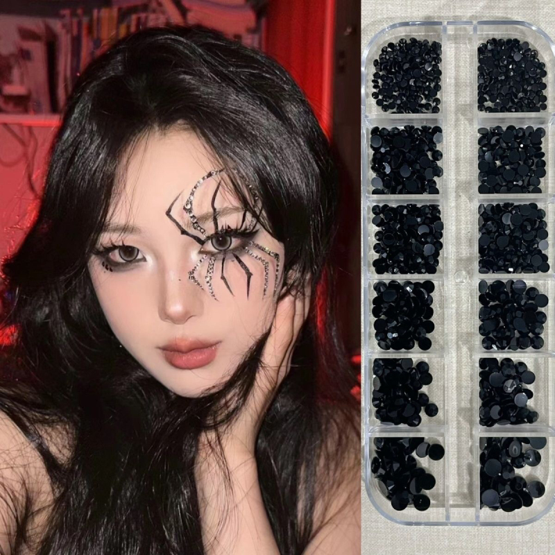 Halloween Makeup Red Alien Diamond Blood Tear Makeup Red Diamond Face Decorations Black and Red Gothic Crushed Diamond Makeup Christmas