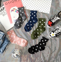 Wave Dot Socks Female Midbarrel Socks Japan Round Dot Spring Summer Korea Cute Ins Surge 100 lap high waist Han version Long cylinder