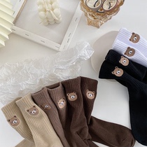 Cute Cartoon Small Bear Socks Female Midbarrel Socks ins Chains Chauchsia Korean brown Black white Japanese students Long Sox