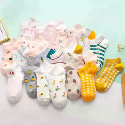 Summer socks women's socks ins tide pure cotton shallow mouth summer thin Korean version of cute Japanese invisible socks cotton middle tube