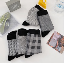 Retro Ins Surge Black White Striped Socks Children Fall Midbarrel Socks South Korea Students Autumn Winter Plaid 100 Hitch Cotton Socks
