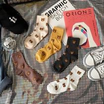 Small Bear Socks Female Midbarrel Socks Cute Cartoon Day Series Spring Summer South Korea Student Stockings Sins Tide Cotton Socks 100 hitch