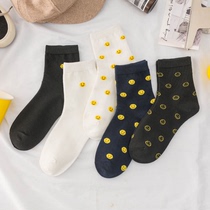 Socks Children Cartoon Laughs Face Fashion 100 Hitch White Black College Cute Original Live-in Couple Midcylinder Pure Cotton Socks