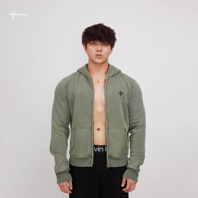 Monocolour Retro Washed Distressed Silicone Printed Hooded Sweatshirt Men's Short Sports Fitness Jacket