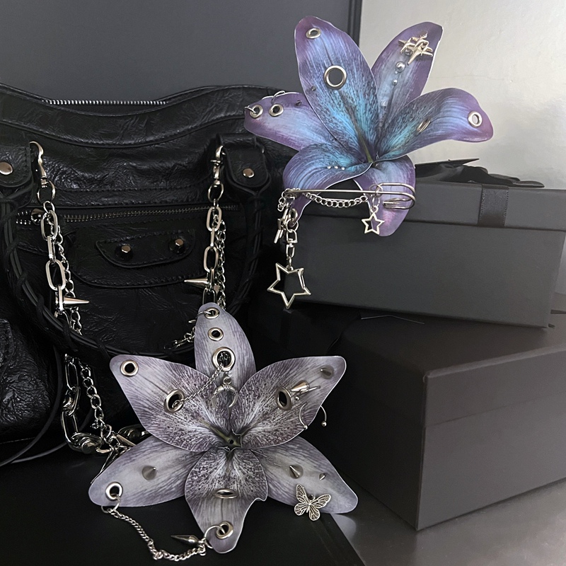 Subculture Niche Punk Handmade Heavy-Duty Piercing Art Butterfly Orchid Lily Bag Pendant Yabi Gothic Dark Jewelry