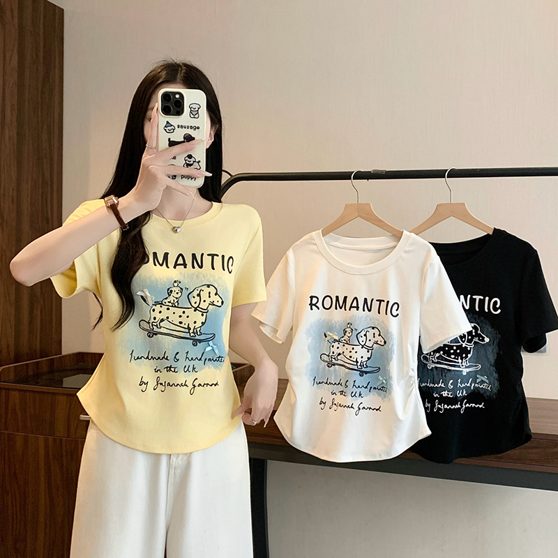 Shifeier Plus-Size Women's Clothing~ New Summer Style Casual Cartoon Print Round Neck Curved Short-Sleeve T-Shirt Top for Fat Women
